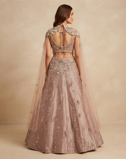 Blush Reverie | Pearl & Crystal Embellished Lehenga