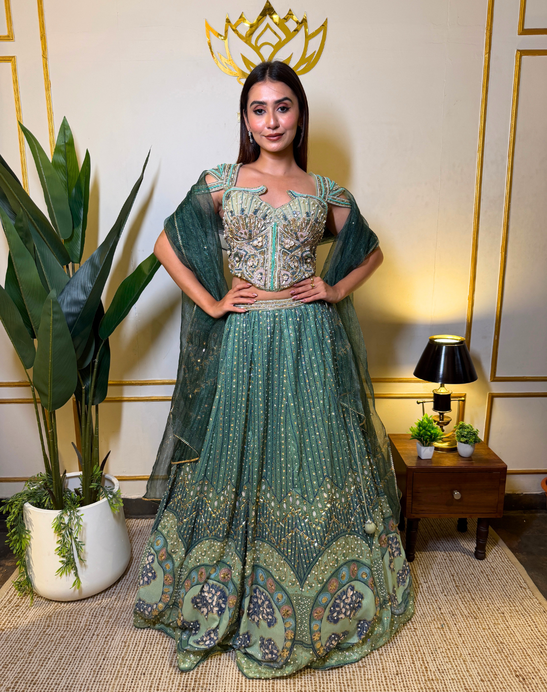 Emerald Aura | Embellished Organza Lehenga Set
