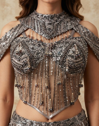 Midnight Chevron Corset Set