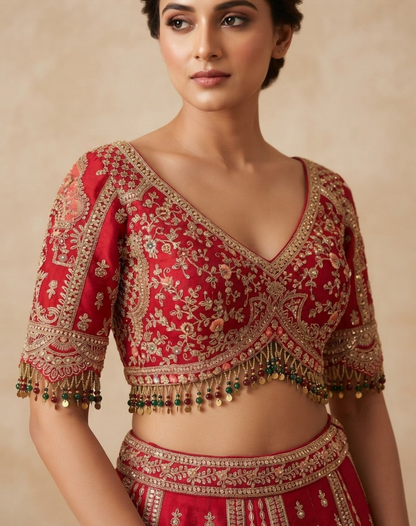 Crimson Zari Bloom Bridal Lehenga