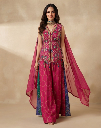 Rangrez Riwaayat | Zari & Mirror Work Printed Banarasi Indo-Western Set