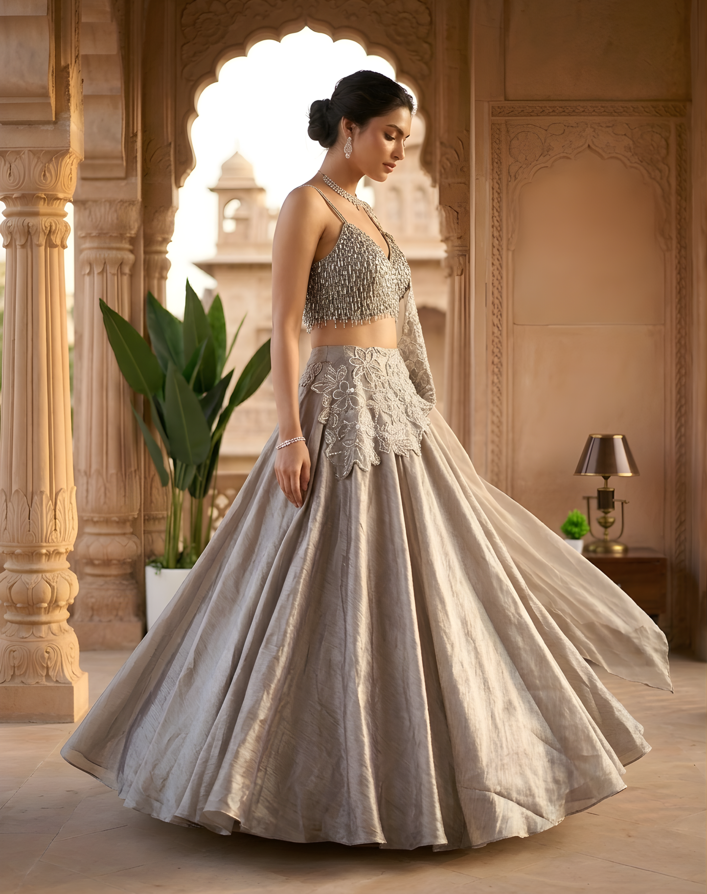 Silver Veil Lehenga