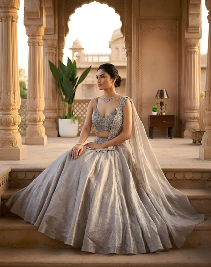 Silver Veil Lehenga