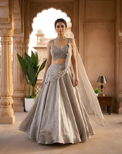 Silver Veil Lehenga