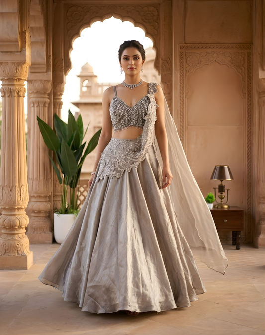 Silver Veil Lehenga
