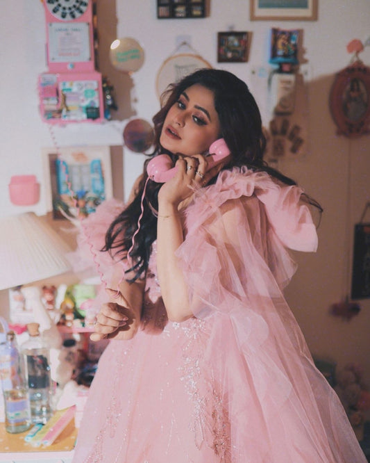 Candy Peach Ruffle Sleeve Gown