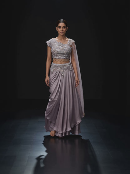 Dusty Rose Draped Skirt & Cape Blouse Set